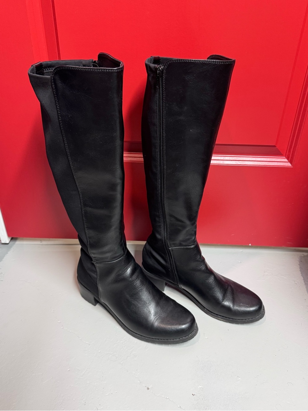 Women's Black Over-the-Knee Leather Boots with Side Zip